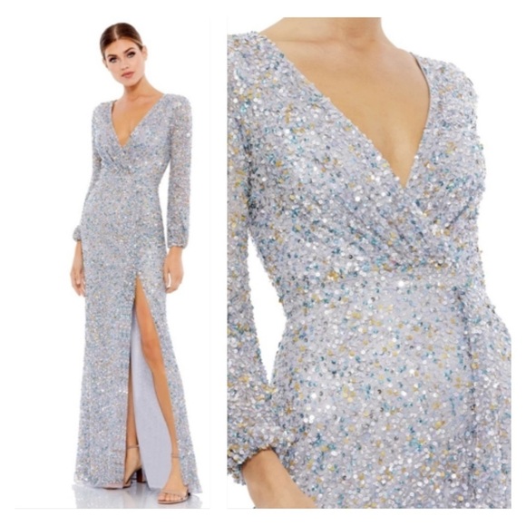 Mac Duggal 5213 NWT MULTI-COLORED SEQUIN LONG SLEEVE GOWN - Picture 1 of 10